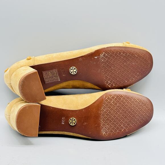 Tory Burch Shoes Womens 5.5 Beige Suede Pumps Colt Studded Round Toe Block Heels - Picture 8 of 11